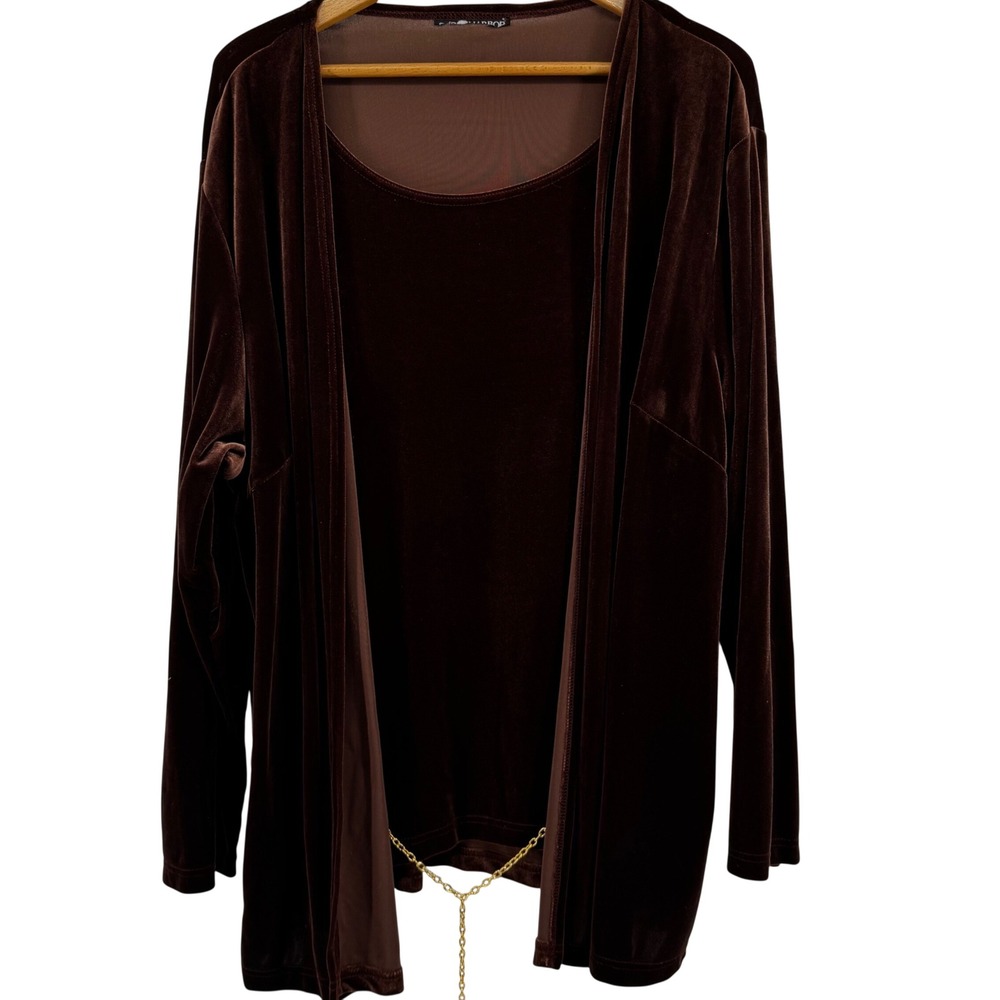 Sag Harbor Woman 2pc Velvet Velour Set Layered Top Tank Pants Brown 2X Plus Size